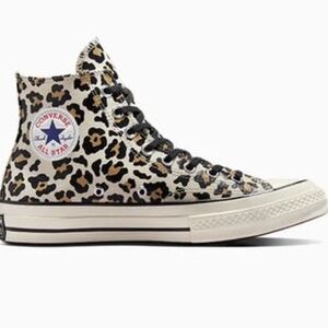 Converse Leopard Print High-Top Sneakers in Beige/Black/Tan